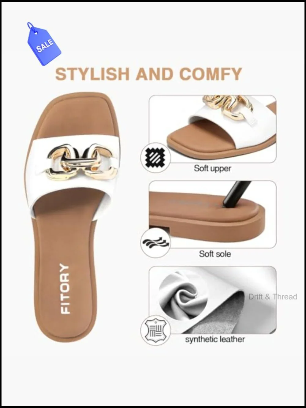 Women's Flat Sandals Fashion Slides Soft Leather Slippers Summer Size 6-11